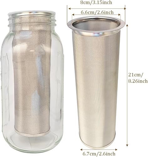 Miniatura 9 de Filtro de café frío para tarros Mason de boca ancha de 64 oz2 cuartos de galón, filtro de malla de acero inoxidable para preparación fría, té solar,