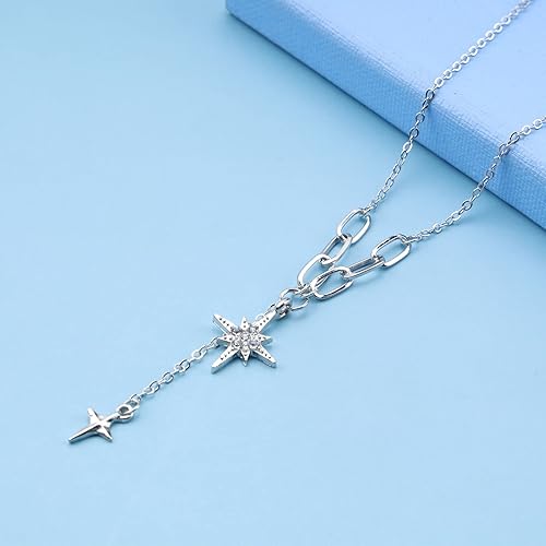 Miniatura 4 de Andelaisi Collar bohemio de estrella de cristal Y Lariat, collar de cadena de gota de estrella del norte de plata, collar de estrella brillante en