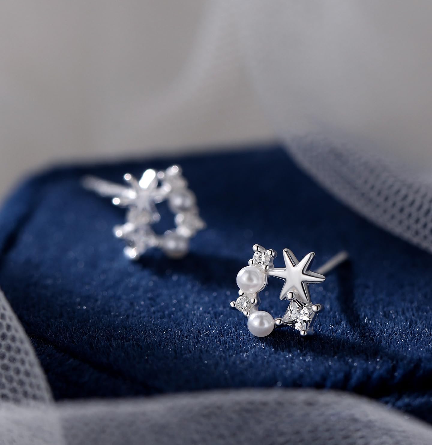 Solid 925 Sterling Silver Star Stud Earrings for Women Teens Small CZ Stud Earrings Pearls Hypoallergenic - Image 6