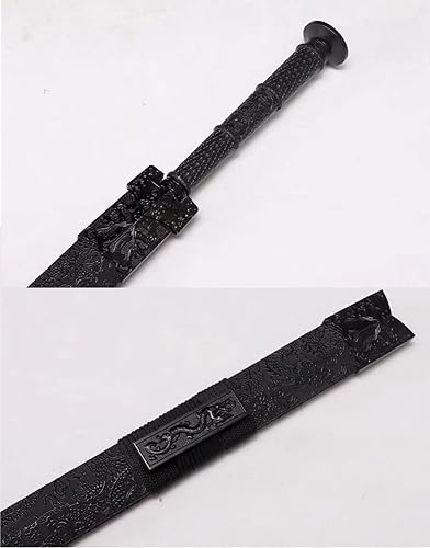 Miniatura 7 de LOONGSWORD Chinese Han Jian  Hoja de acero al manganeso forjado a mano, vaina negra con patrones grabados, artes marciales coleccionables y espada