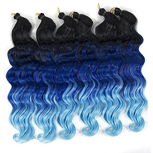 YXCHERISHAIR 20inch 80g/pcs Freetress Synthetic Hair Crochet Braids Deep Twist Ombre Deep Wave Braiding Hair Extensions (20 inch 5 packs) (#Ombre Blue)