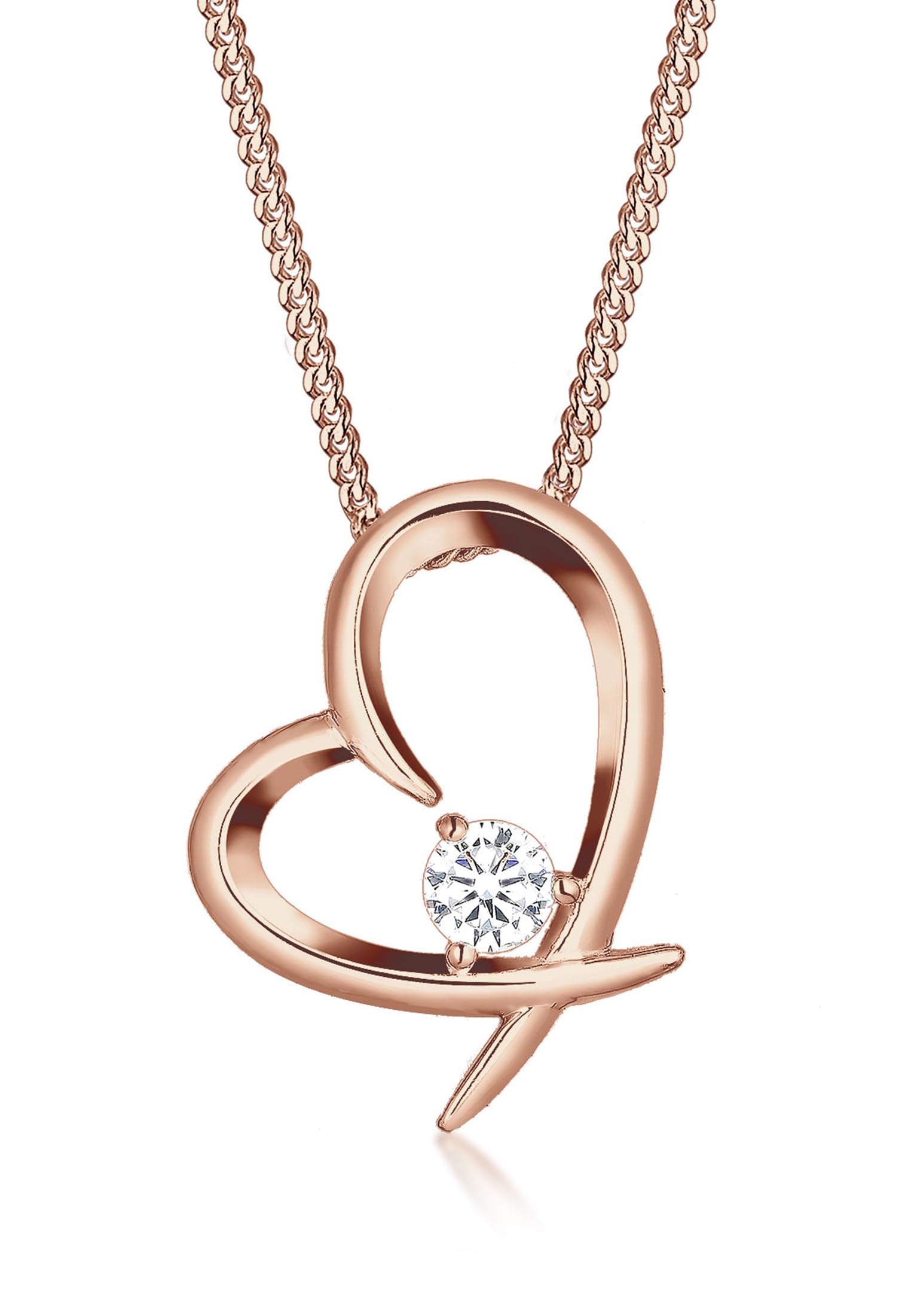 Elli Women 925 Sterling Silver Heart Zirconia Rose gold Plated Necklace of Length 45cm 0103432917_45