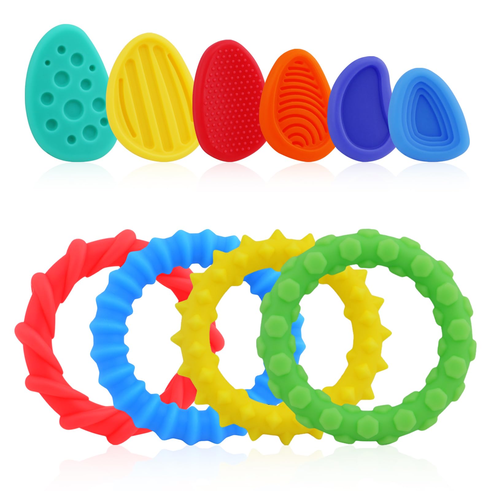 Clnyrwcb Sensory Fidget Toys, 4 Pack Stretchy Fidget Bracelet with 6Pack Worry Stone-Bright Colors & Shapes,Suitable for Special Needs Autistic kids and Adults Toys