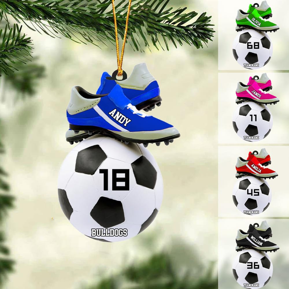 Personalized Soccer Ornament, Girl, Boy Soccer Christmas Ornament with Name &amp; Number, Unique Sports Keepsake Gift for Boys, Kids &amp; Teens, Holiday Tree Decoration, Christmas Tree, 2D Flat Shape /2