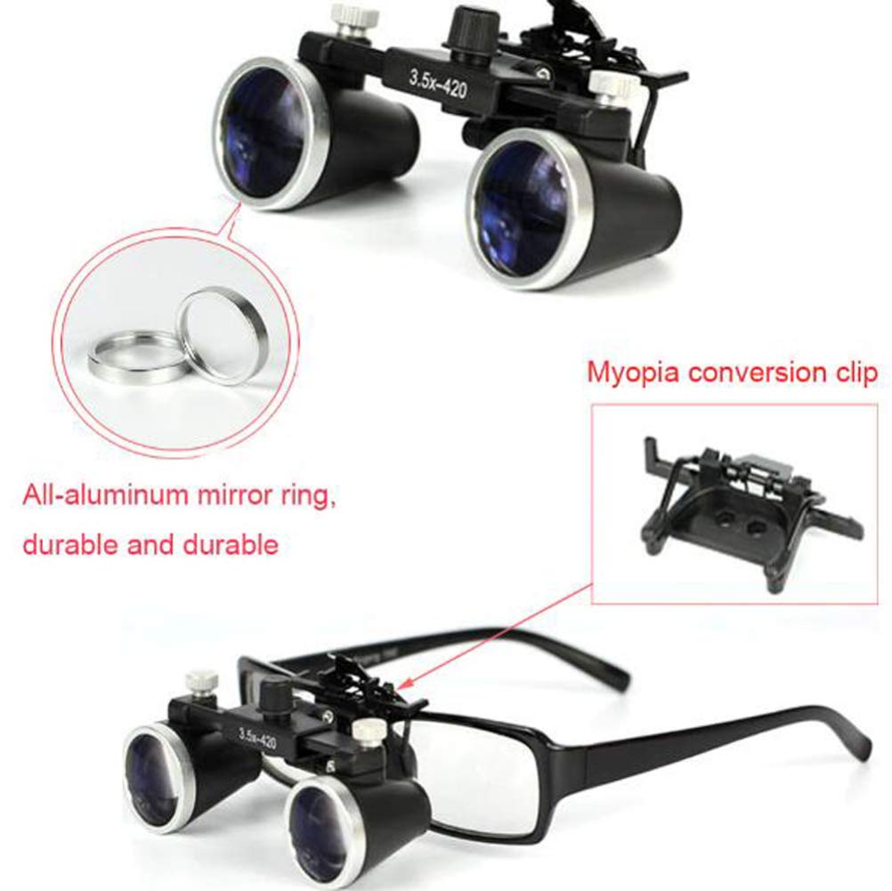 Médical Dentaire Chirurgical Loupes, 3.5X 420mm Cadre De Lunettes Binoculaire Loupe Médicale, LED + Boîte en Aluminium pour Travail Précision Lecture,réparations,Couture