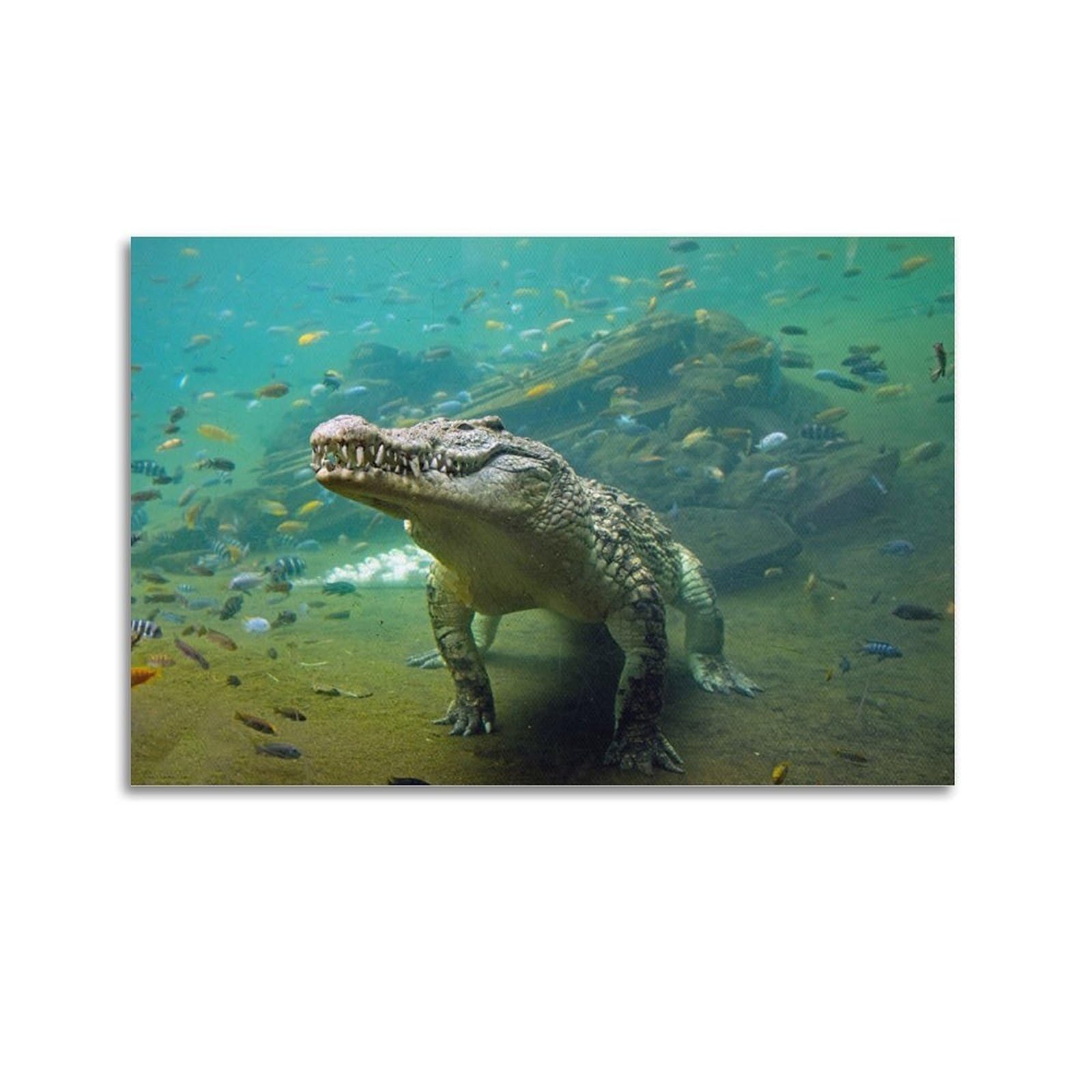 Xkuga Boys Unframe-Style Africa Underwater Predator Crocodile Poster Wildlife Vintage Modern Decorative Canvas Prints - Ideal Wall Art For Family, Man Cave, Game Room, & Girls Bedroom 20X30inch(50X75cm)