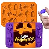 Halloween Silicone Molds - 2 Sets of 18 Cavity Molds for Spiders, Pumpkins, Bats, Tombstones, Skulls and Witches Hats for Chocolate, Fudge and Treats" Halloween Silicone Mold