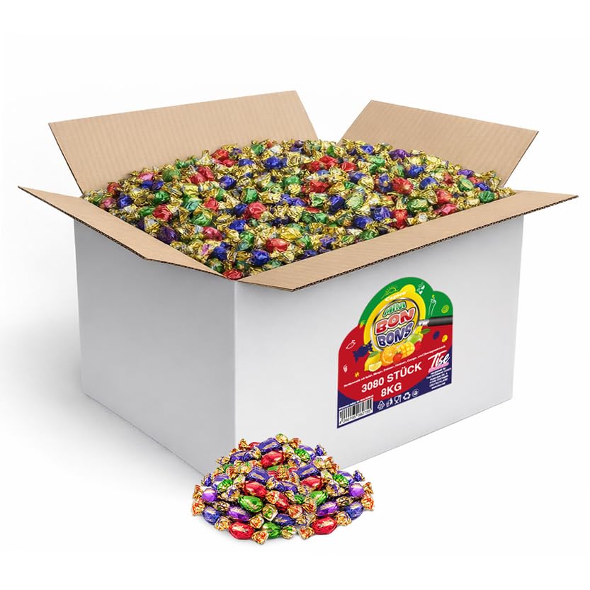 Tise Süßwaren Mini Bonbons Fruchtbonbons 8 kg Großpackung (ca. 3.080 Stück) - Wurfmaterial Karneval Großpackung einzeln verpackt