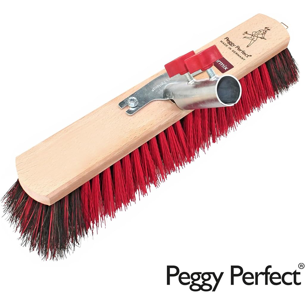 Peggy Perfect Straßenbesen, Saalbesen 40cm mit 1,50m langem, Ø2,8cm Holzstiel. Premium Supermix Borsten - robust & nassfest. Patentiertes Stielhaltesystem „Schraubfix Plus“.