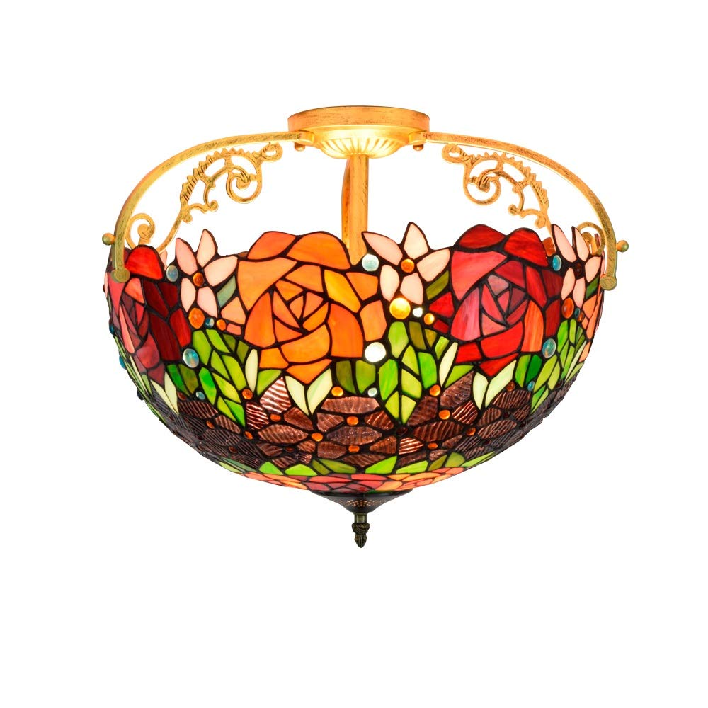 Plafonnier en vitrail Tiffany 16 pouces style rural rose luminaire de couloir