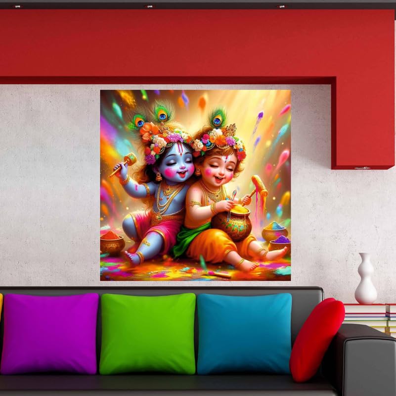 Image of British Terminal Cute little Bal Gopal Baby God Krishna| Kanha Ji | Laddu Lord Makhan Chor Painting Religious Poster for Pregnant Women for wall (matt thin vinyl,sticker,multicolor,unframed)| bj342