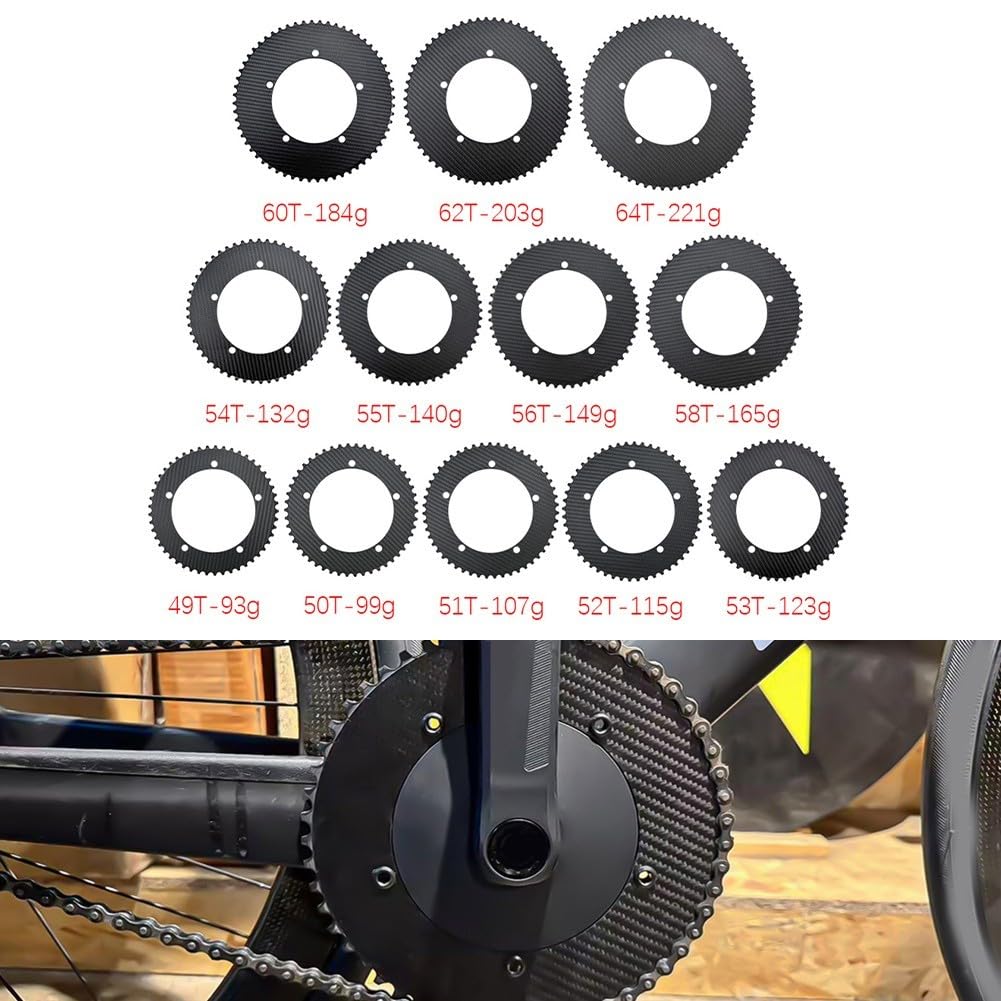Gdfnmogo Corona a ingranaggi fissi in fibra di carbonio BCD144 49-64T Pignone leggero, per bici da pista e guida quotidiana, volano ad alta resistenza (58T)