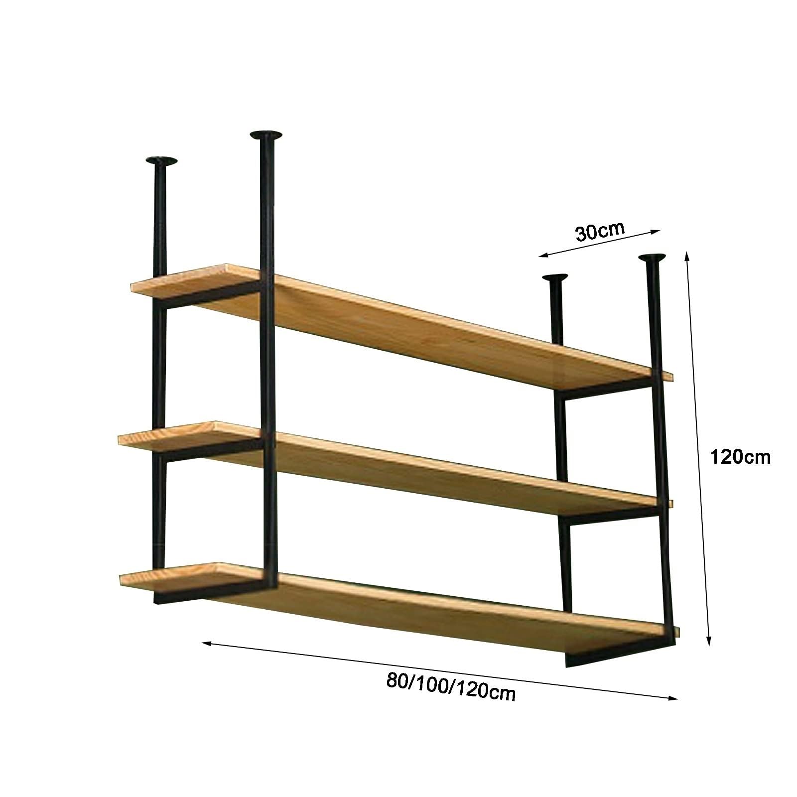 Scaffali Sospesi A 3 Strati - Scaffale Decorativo Per Portabottiglie A Soffitto - Scaffale Sospeso In Legno Massello In Ferro Retrò, Scaffale Per La Decorazione Della Casa ( Size : 100*30*120cm )