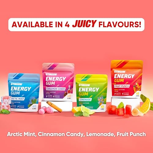 Miniatura 7 de GYMGUM Energy Goma de mascar de cafeína  50 mg de cafeína por goma + complejo de vitamina C + B  Goma de mascar con cafeína potenciada con vitaminas