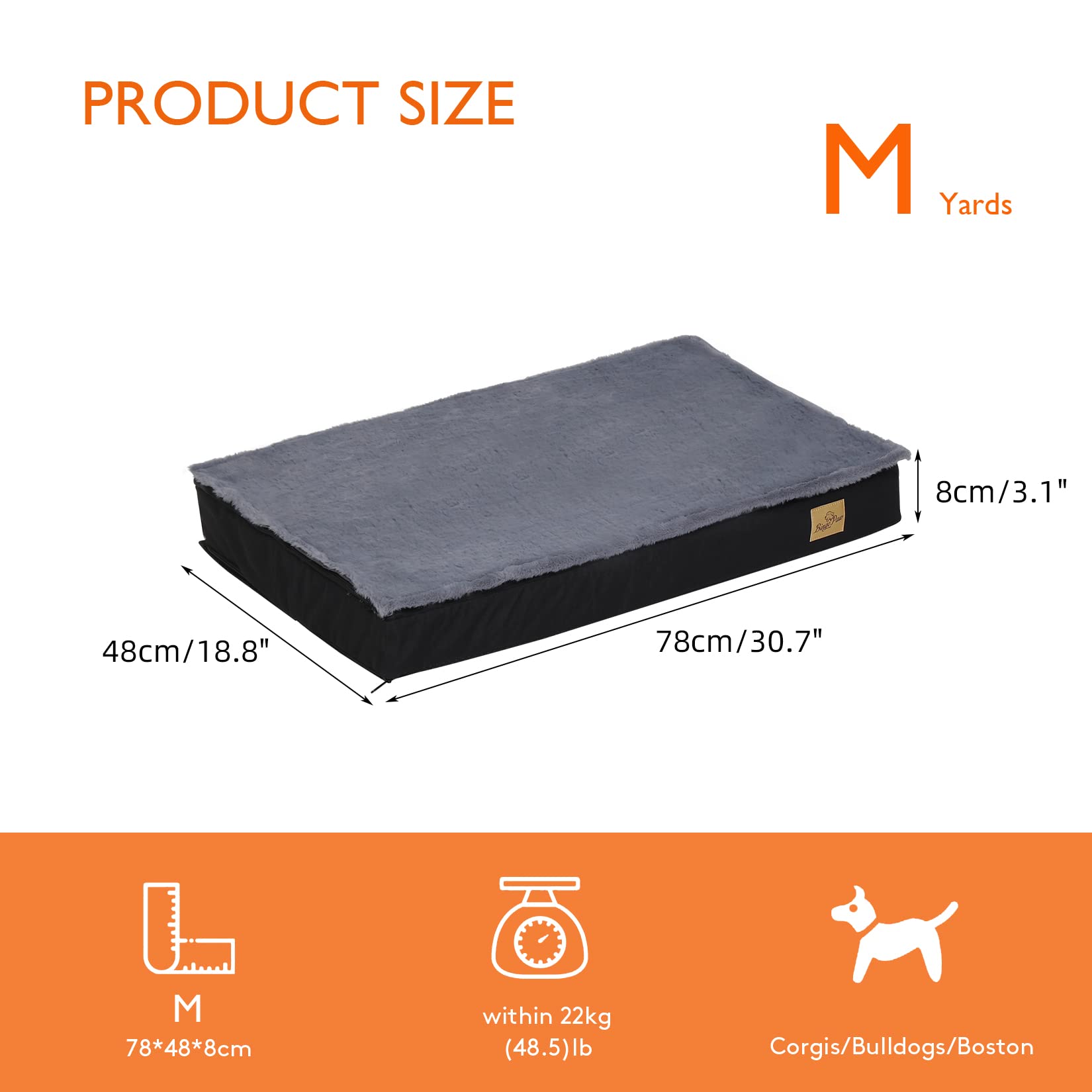 BingoPaw Cama Perro Medianos Grande Lavable Desenfundable 78x48x8cm Colchon Colchoneta Perro con Espuma Ortopedica Mediano Lujoso con Manta de Felpa Desmontable con Cierre Impermeable Antideslizante