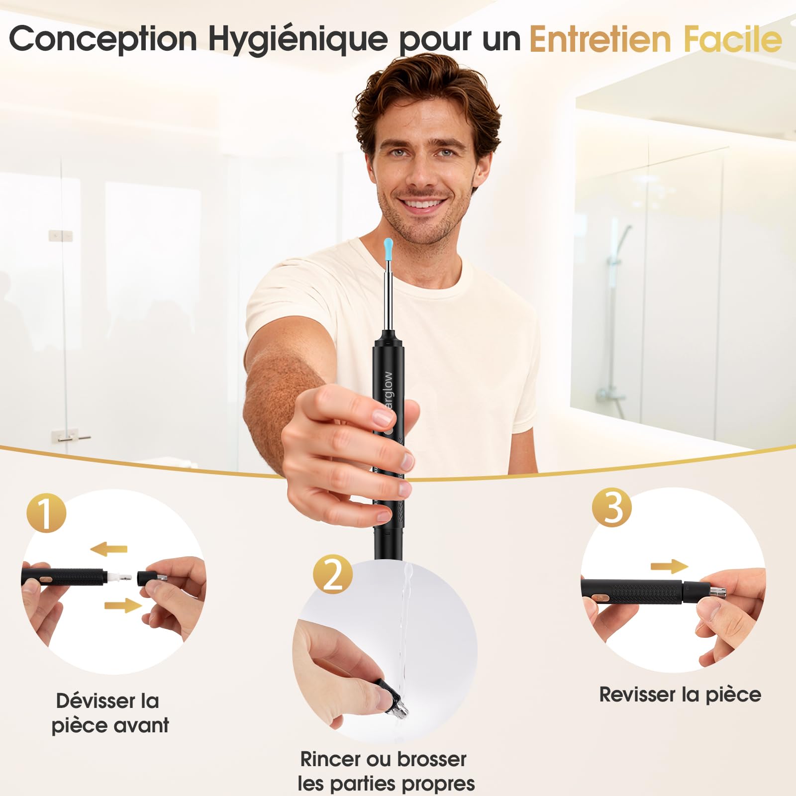 Otoscope Oreille Tondeuse Nez 2 en 1, Nettoyeur Oreille Camera 1080P HD Wifi avec Reconnaissance IA du Tympan, Kit Nettoyage Oreille Étanche IP67 pour Adultes et Enfants