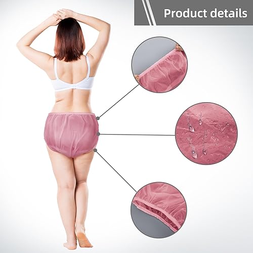 Vista 90 de 9 piezas de pantalones de plástico impermeables para incontinencia, a prueba de fugas, ropa interior para adultos (L, negro)