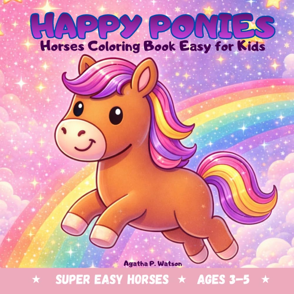 HAPPY PONIES - Horses Coloring Book Easy For Kids: Wonderful World of Ponies, 50 Cute And Lovingly Designed Horse Illustrations To Color (Super Easy Horses, Ages 3-5)