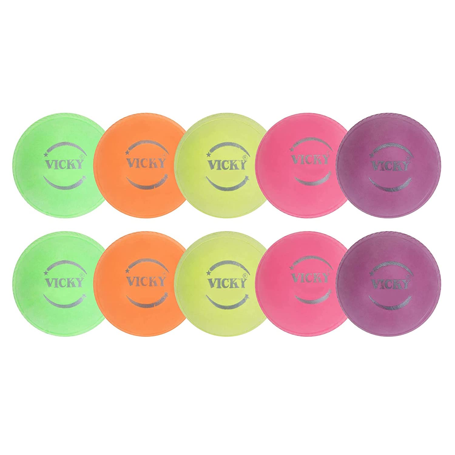 Vicky Playball Exquisite Craft & Synthetic Rubber with Polybutadiene Core Built Ideal Set for Training & Practising Sports- Multicolor, Pack of 10