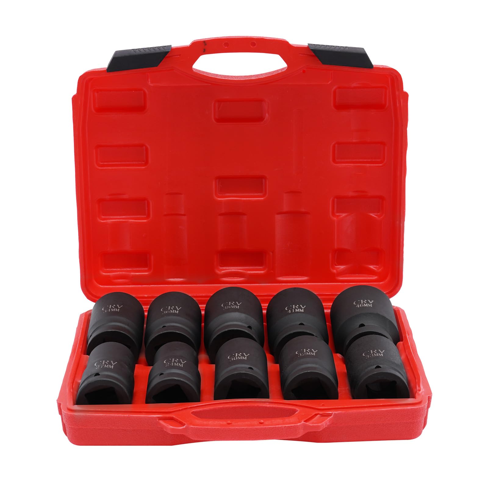 Set di 10 chiavi a bussola, dadi a percussione da 24 – 46 mm, set di chiavi a bussola, dadi a 6 punti, con scatola di plastica per riparazioni auto