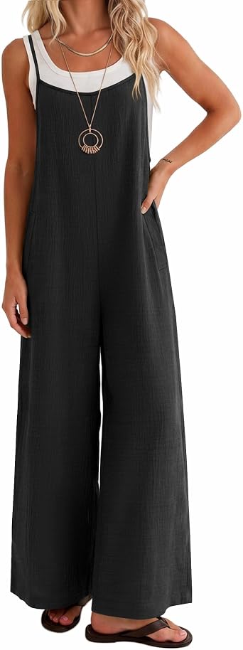Ekouaer Womens Casual Overalls Wide Leg Jumpsuits Loose Summer Rompers Baggy Jumpers with Pockets