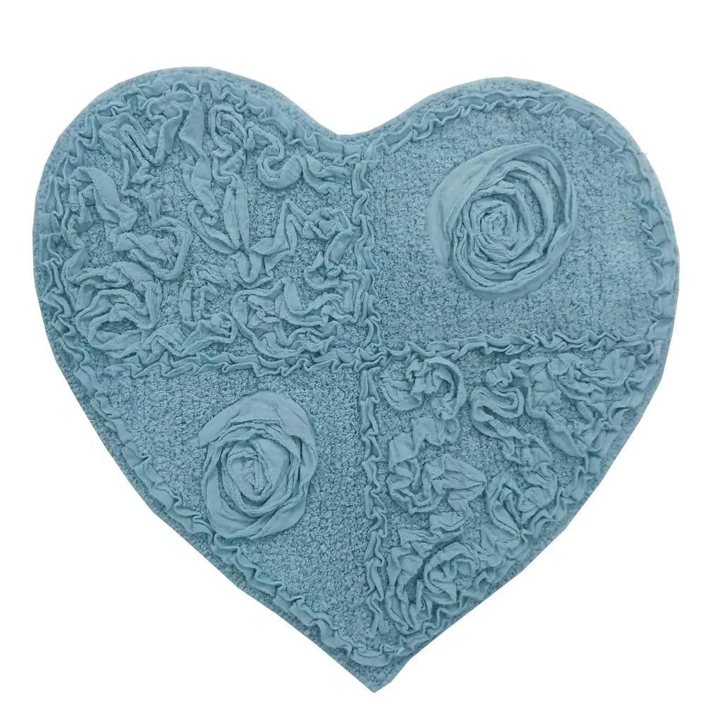Stunning Hand Tufted Light Blue Shower Rugs for Bathroom with Pretty Rose Designs On Bold Color Background Non