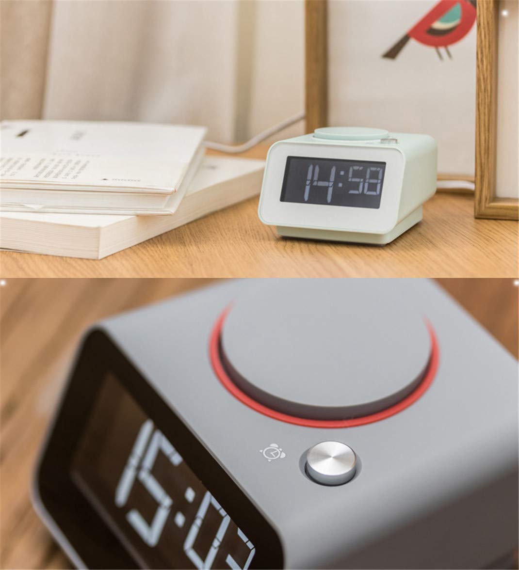 Reloj despertador electrónico inteligente con pantalla grande Lcd, función de carga USB dual Ajuste de brillo Snooze Reloj despertador digital Reloj de mesa Reloj LED portátil, verde (negro) (gris)