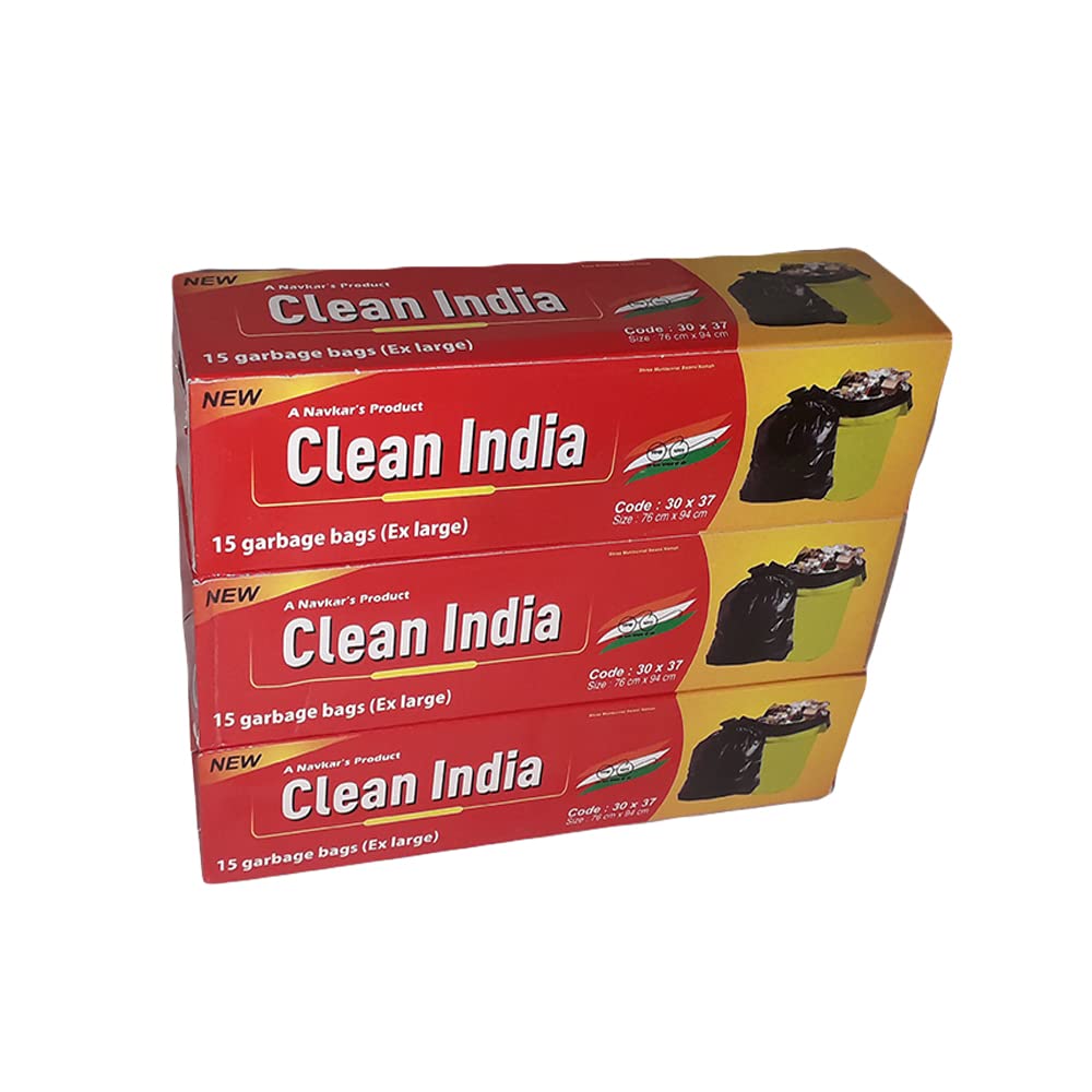 Clean india Black Garbage Bag XL Combo Pack of 3 | 45 Bags | 76x94cm | 30x37in | Garbage Bag Extra Large Size | Trash bag | Dustbin Bag | Biodegradable | Compostable | Eco-Friendly