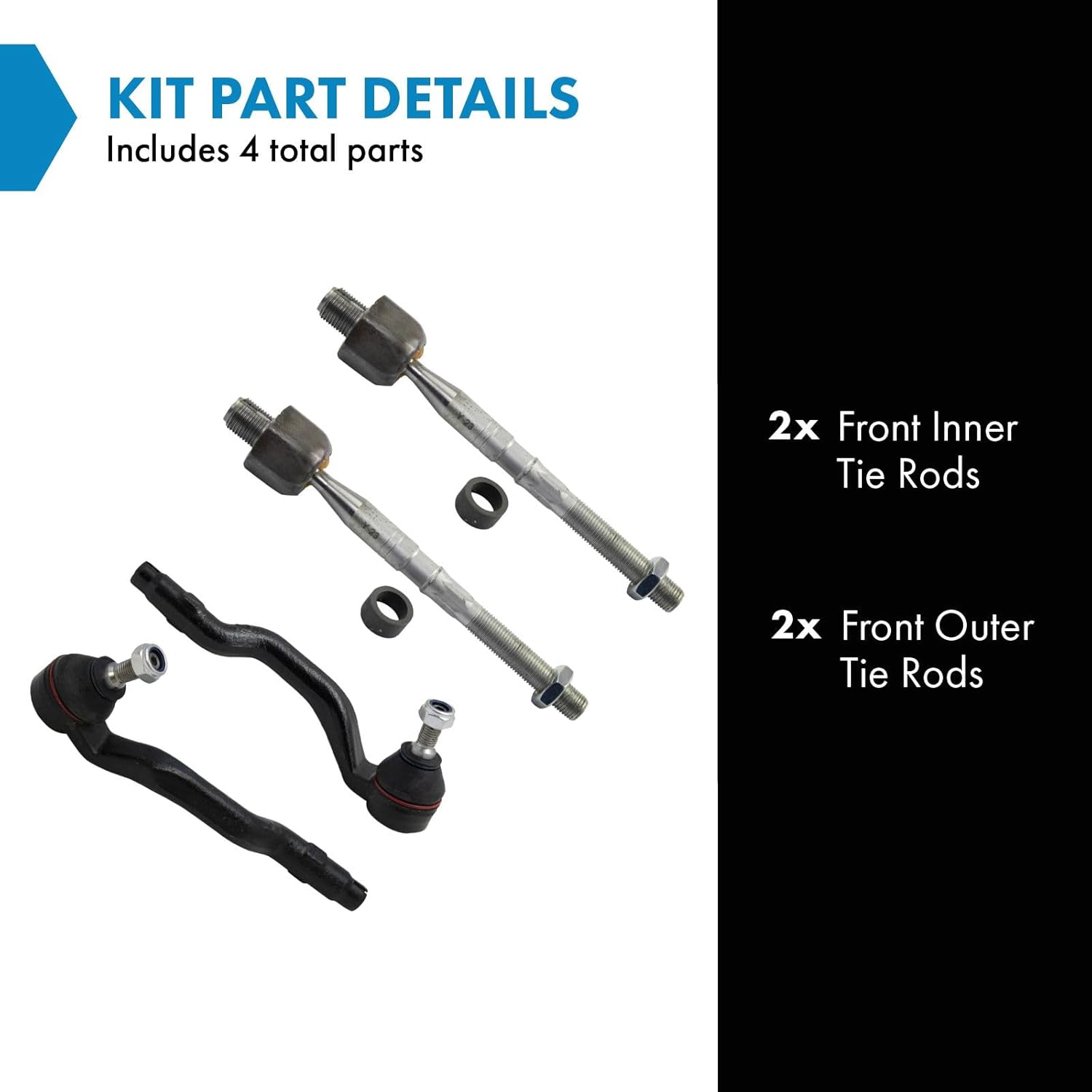TRQ Inner and Outer Driver and Passenger Side Tie Rod Set 4 Piece Compatible with 2001-2005 BMW 325xi 2001-2005 BMW 330xi