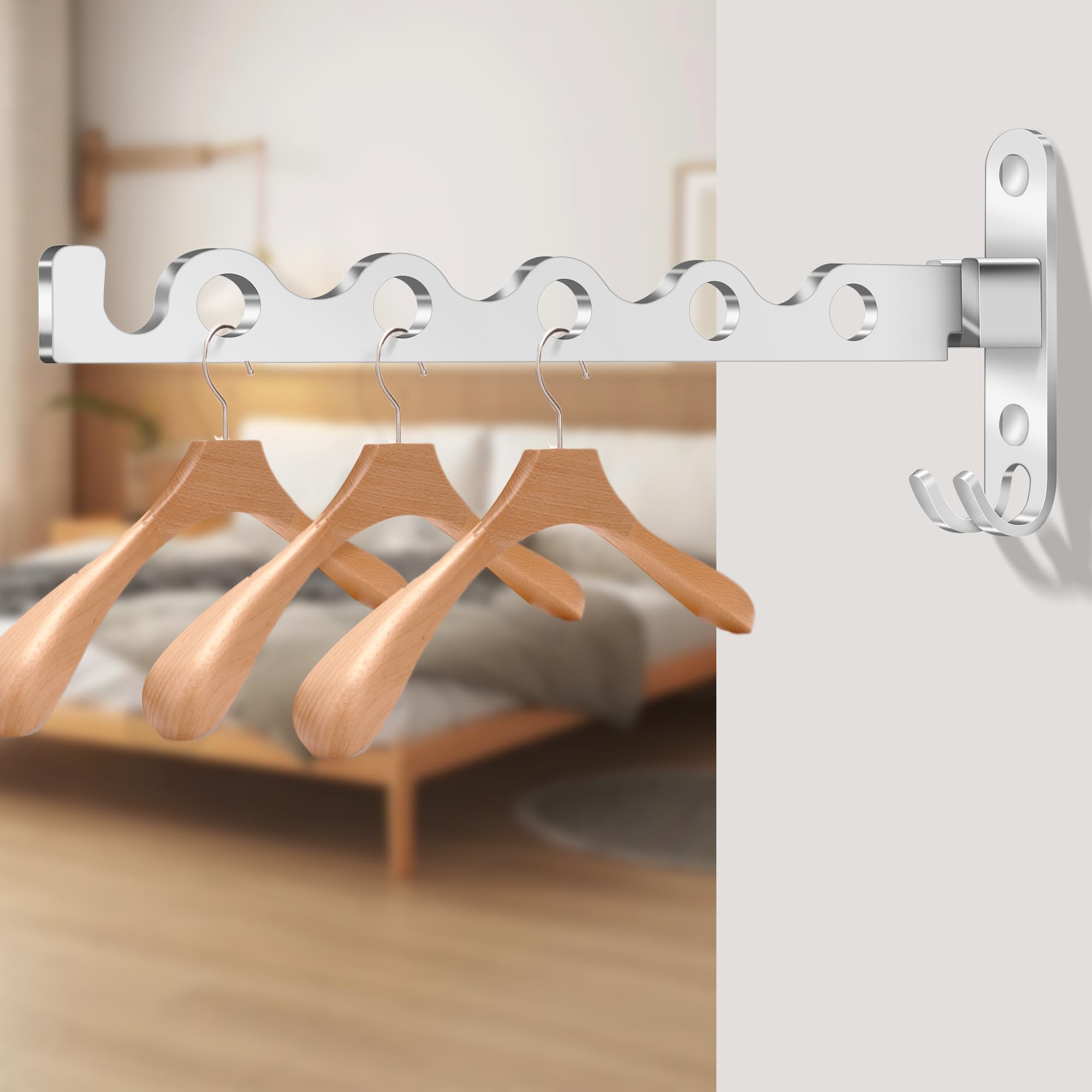 Stendibiancheria da parete, girevole a 90°, appendiabiti pieghevole da parete, per bagno, camera da letto, lavanderia (argento)