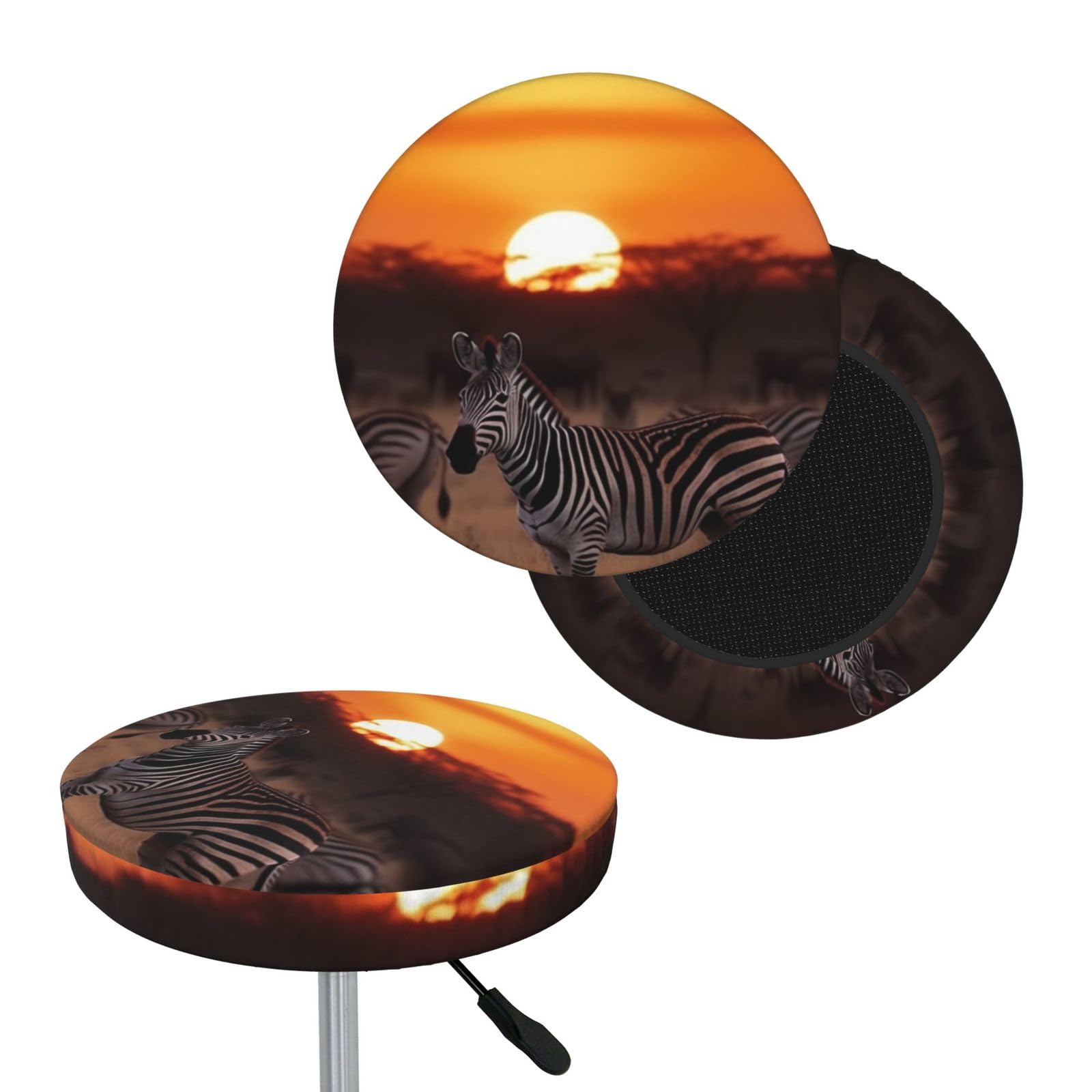FekiLoot Africa Sunset Zebra Round Bar Stool Covers Stretch Washable Bar Stool Covers Dustproof Slipcover Bar Chair Covers with Elastic Band for Bar Kitchen Living Room Decor 14 Inch