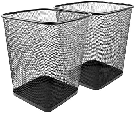 Greenco Small Trash Cans for Home or Office, 2-Pack, 6 Gallon Black Mesh Square Trash Cans, Lightweight, Sturdy for Under Desk, Kitchen, Bedroom, Den, or Recycling Can