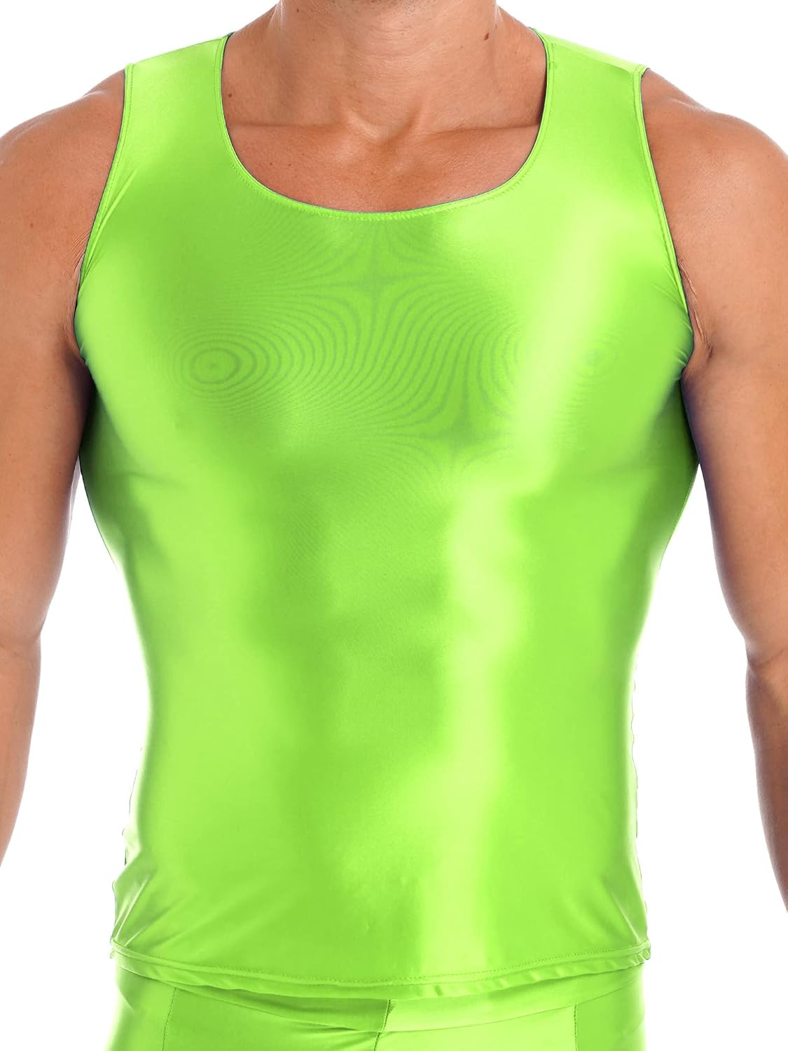 Jugaoge Mens Silky Oily Vest Top Stretch Round Neck Tank Top Sleeveless Muscle Top Gym Workout Wear