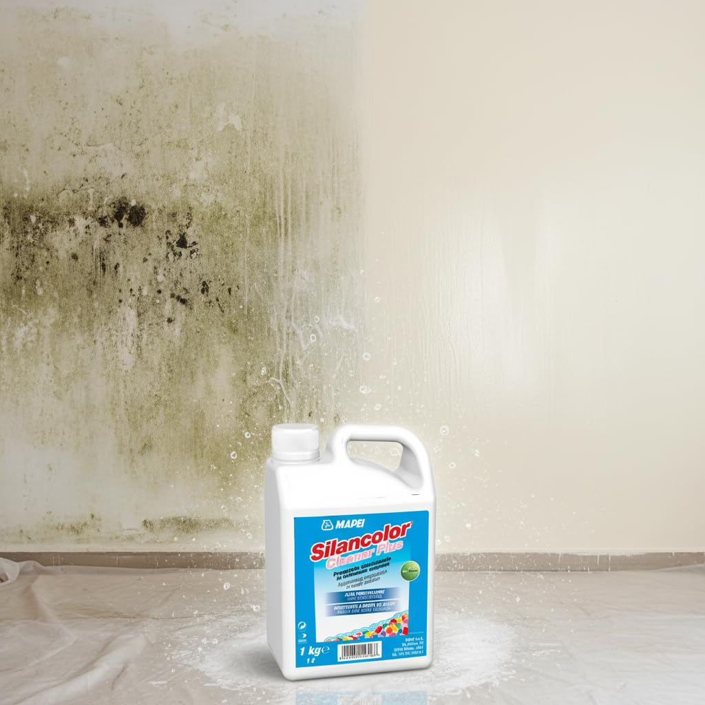 MAPEI Silancolor Cleaner Plus, Soluzione Igienizzante per Superfici Murali, Rimozione Muffe e Alghe, Liquido Trasparente, Senza Solventi, per Interni ed Esterni, 1 Kg - 4