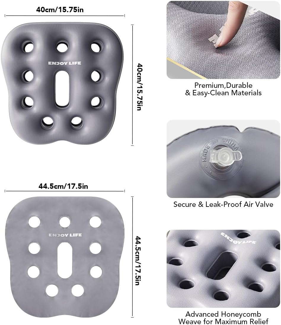 Sondur Travel Cushion, Inflatable Airplane Seat Cushion for Long Flights, 3D Air Cell Seat Cushions with Foot-Operated Inflatable Accessories for Car,Office,Stadium,Heavy Duty