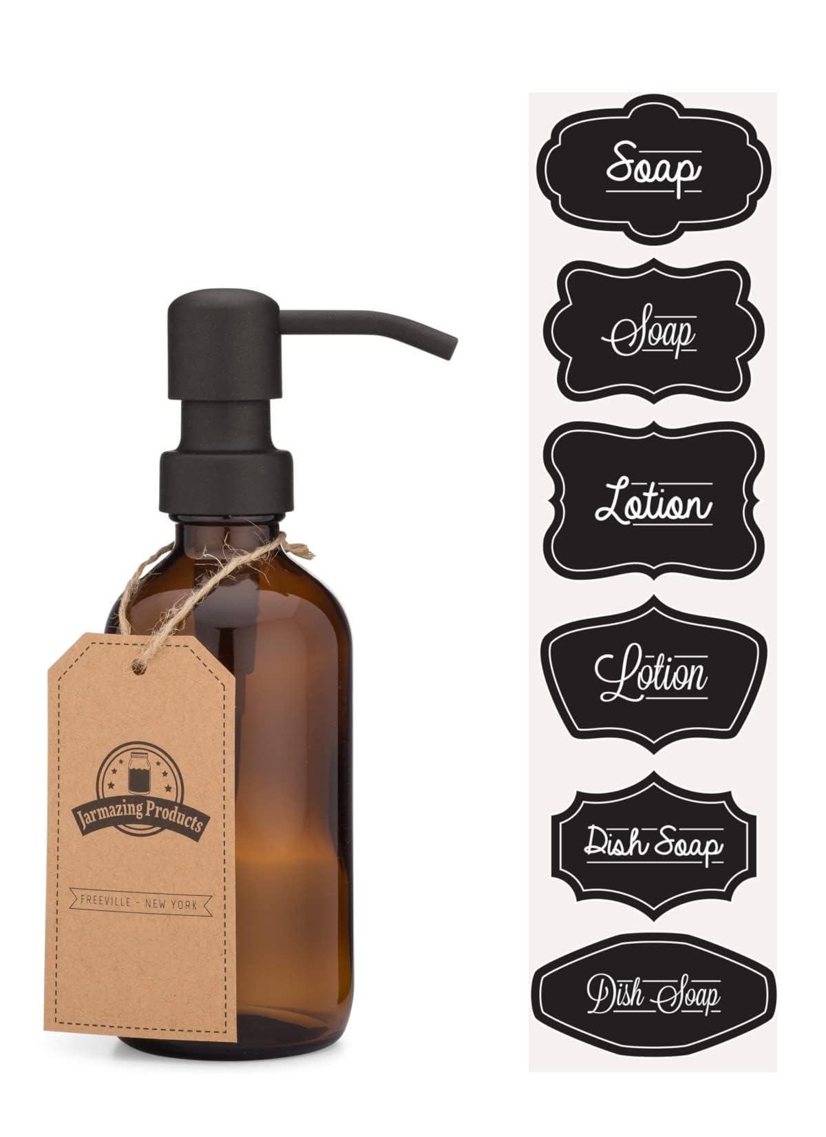 Amber Soap and Lotion Dispenser Bottle with Matte Black Pump - 8oz