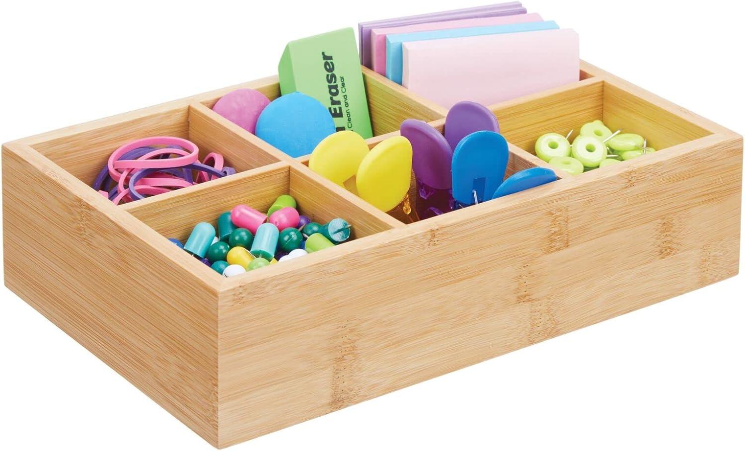 mDesign Bamboo Office Supply Storage Organizer Container Box Wooden Holder Case