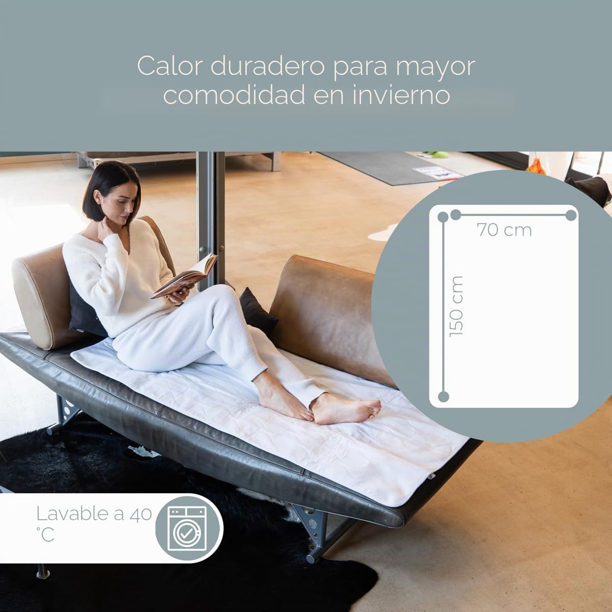ProfiCare Manta térmica eléctrica calefactable, 70 x 150 cm, con Apagado automático, 3 Niveles Ajustables y protección contra sobrecalentamiento, Manta eléctrica con Calentamiento rápido