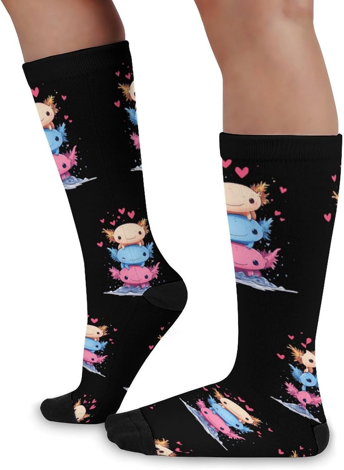 Cute Axolotls Knee High Socks Athletic Long Stockings Sport Casual Crew Tube Sock Boot 46cm