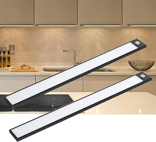 69 luces LED para debajo del gabinete, paquete de 2 luces con sensor de movimiento de 3 colores para interiores, 3000 mAh recargable, luces de