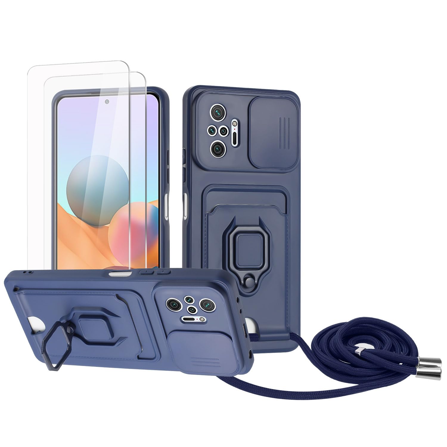 Zallagre Funda con Cuerda Compatible con Redmi Note 13 Pro 5G,[2 Packs Cristal Templado],Ranura para Tarjetas,Cubierta de Cámara Deslizante Proteger,360 Anillo Soporte-Morado — view 117