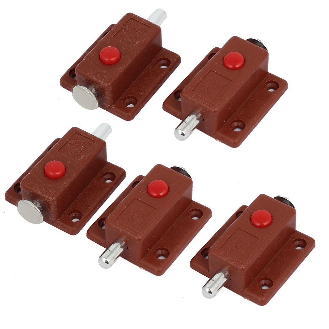 Uxcell Silver/Brown Sourcingmap Furniture Door Spring Loaded Press Button Latches Bolt Lock 5Pcs
