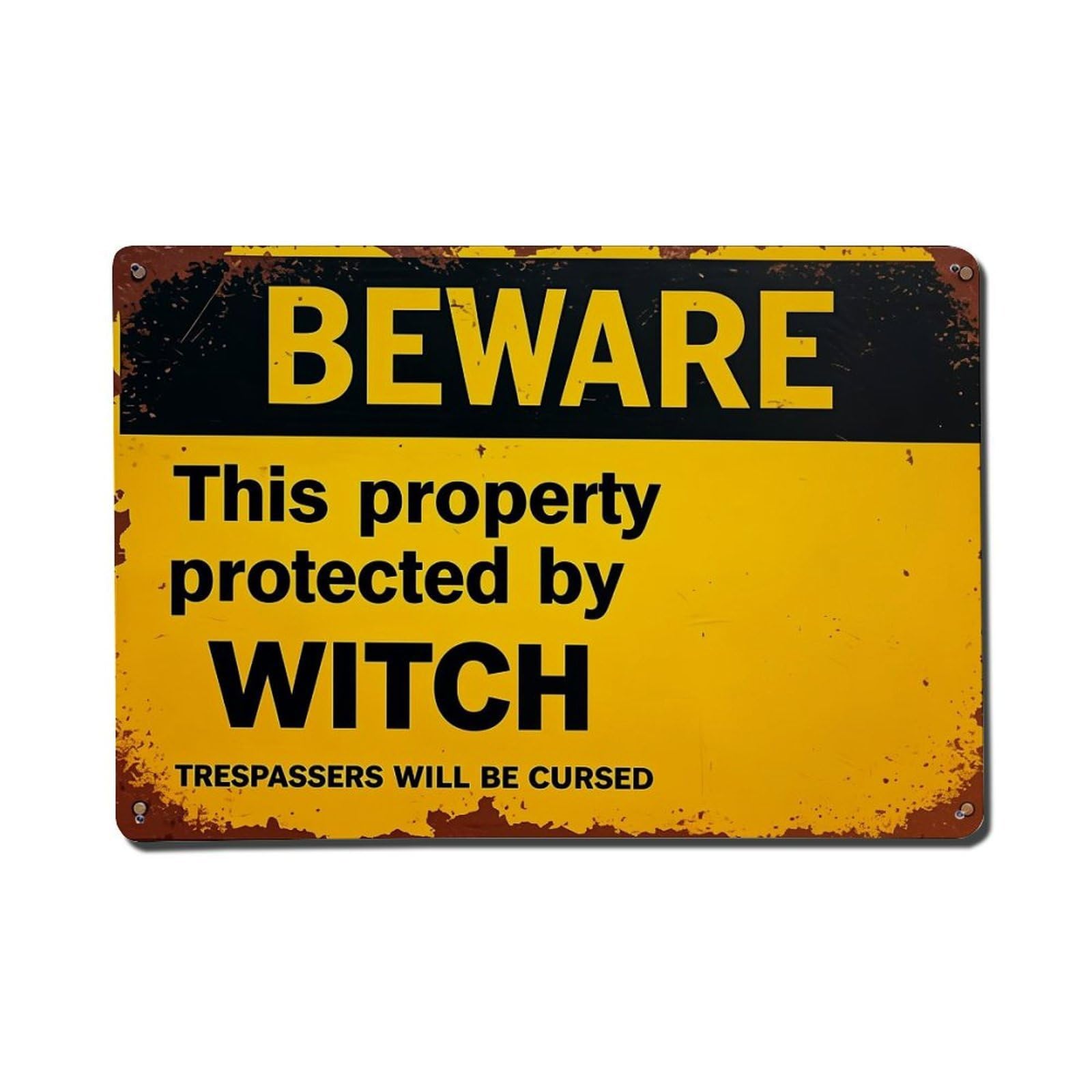 Nestemfo Vintage Beware Property Protected By Witch Tin Sign Metal Sign, Living Room,Bar, Home, Bedroom Wall Decor,Retro Metal Poster 8X12 Inches