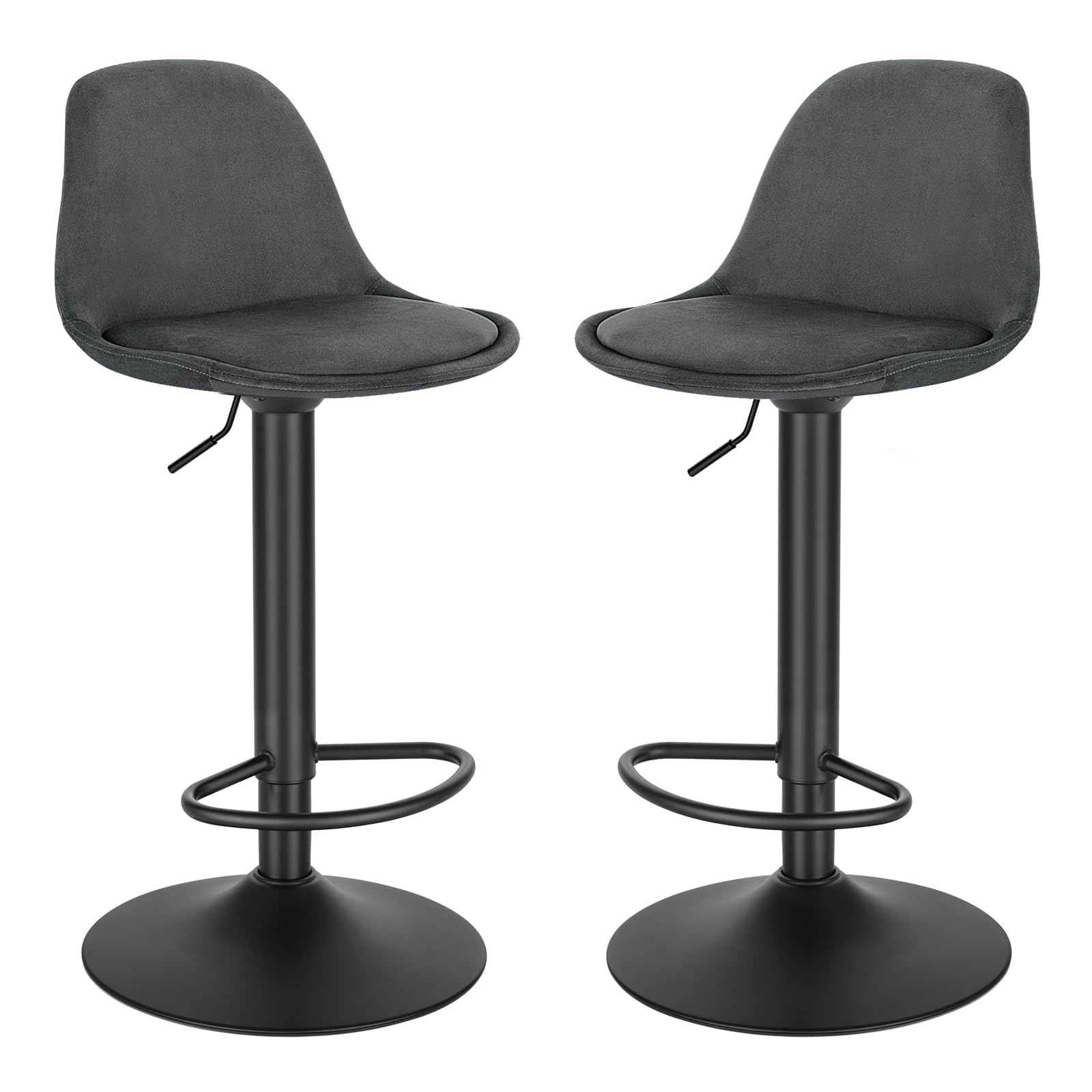 EUGAD Barhocker 2er Set, für Bar Küchen & Esszimmer, 360° drehbarer höhenverstellbar, Barstuhl mit Rückenlehne Fußstütze, aus Samt, Dunkelgrau