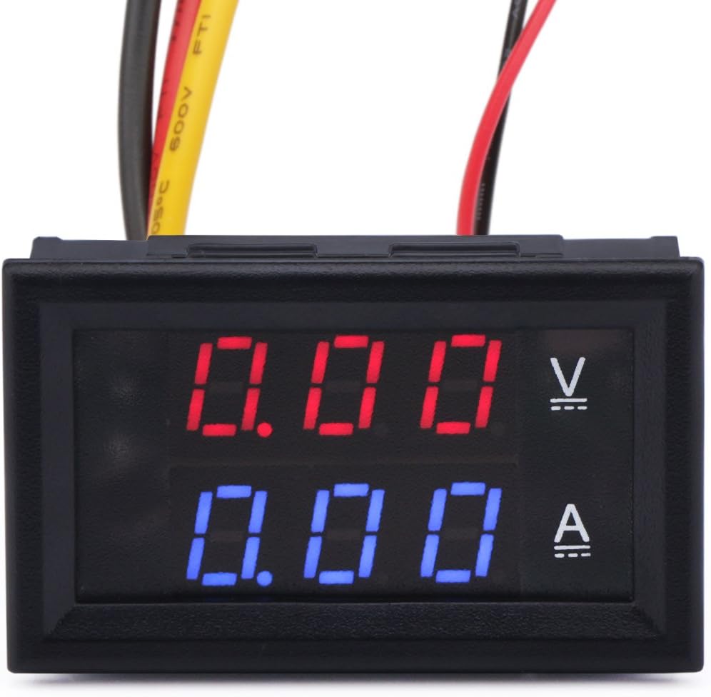 DROKDigital Current Tester Multimeter DC 100V Volt 2A Ampere Battery Monitor Gauge 2in1 Red/Blue 2-Color LED Display Car Automotive 12V 24V Built-in Shunt