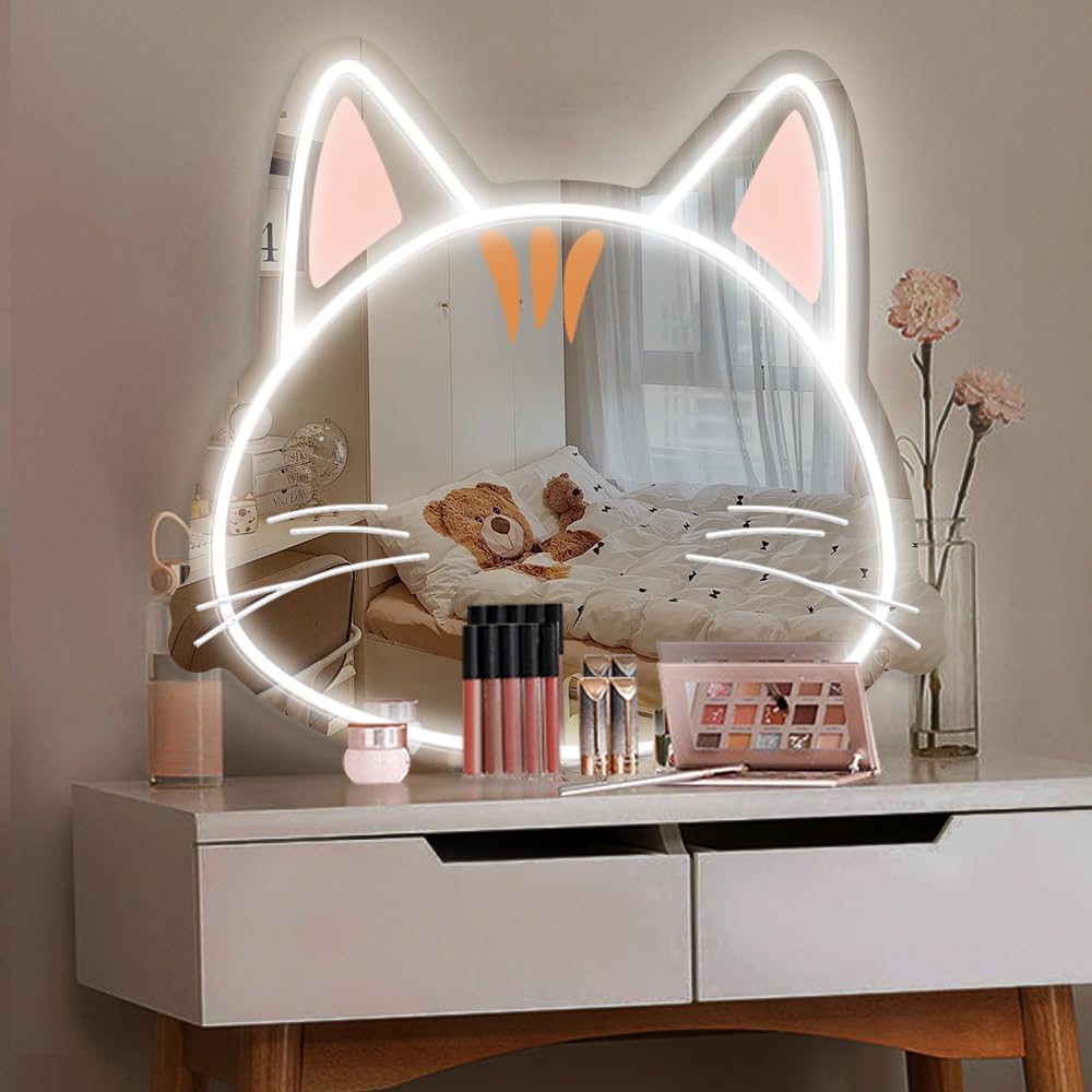 Easy Installation Lovely Anime Cat Pattern Hanging Wall Mounted Dimmer Control Brightness Adjustable Acrylic Neon Mirror for Bedroom