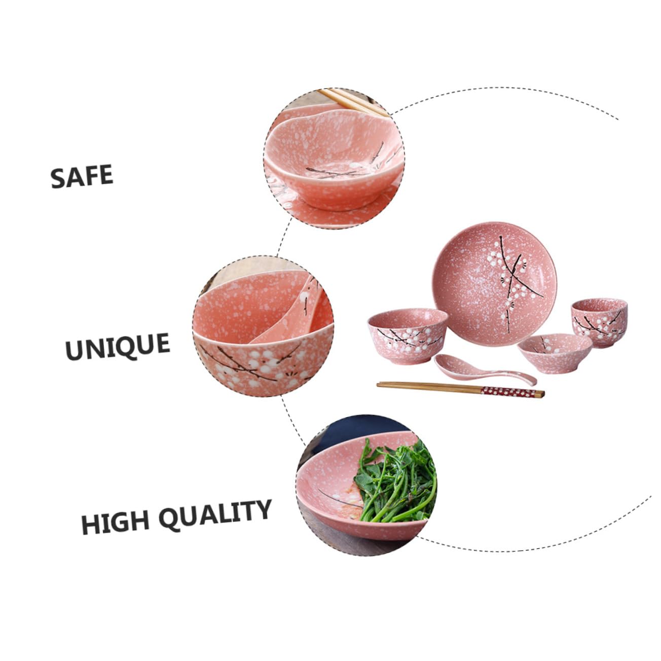 Ciieeo Set Stoviglie Giapponesi 12 Pezzi in Ceramica Rosa, Kit Posate e Piatti per Casa, Stile Delicato per Party e Uso Quotidiano