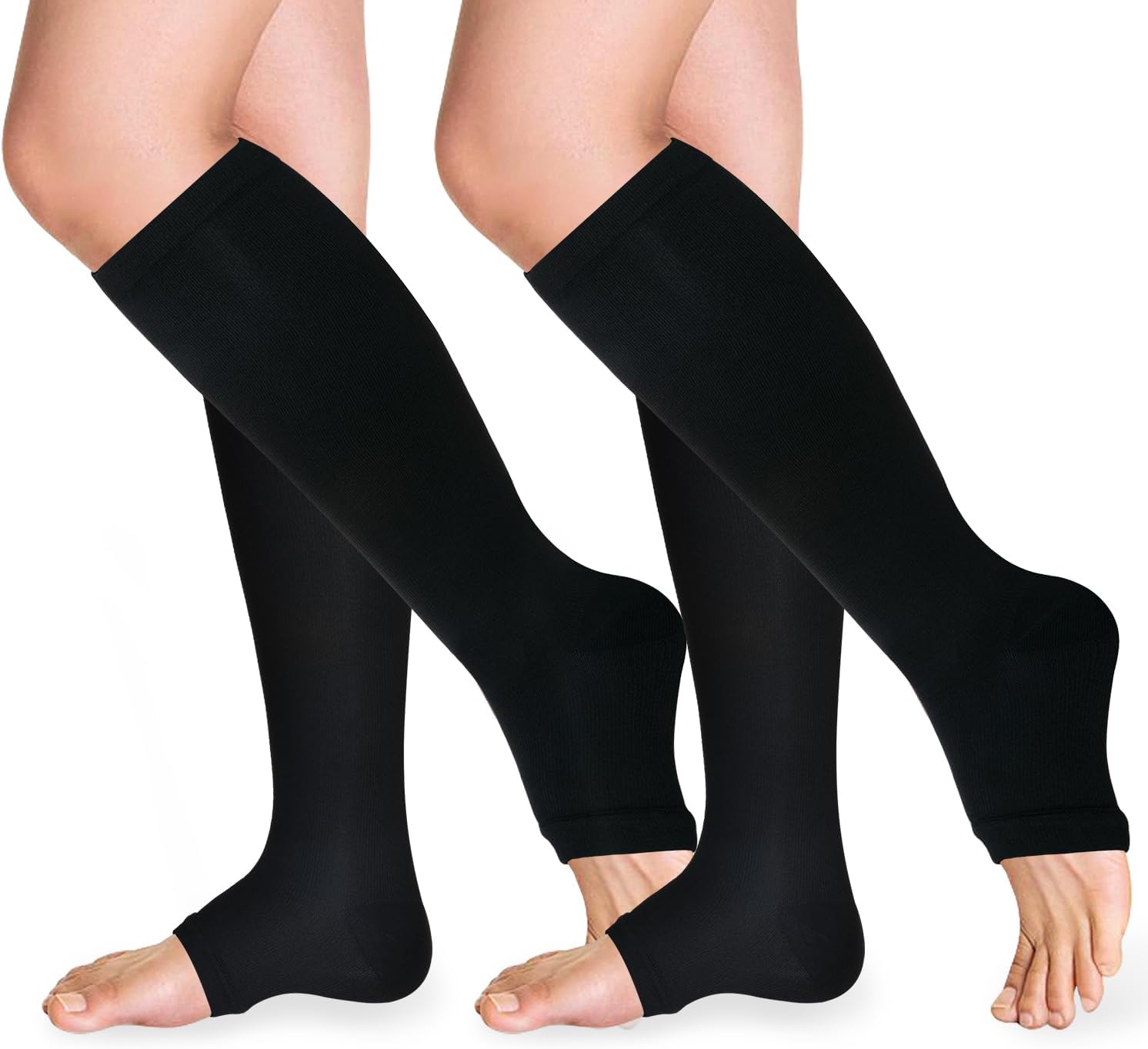 Open Toe Compression Socks 15-20 mmHg for Women and Men Knee High Toeless Circulation Compression Stockings