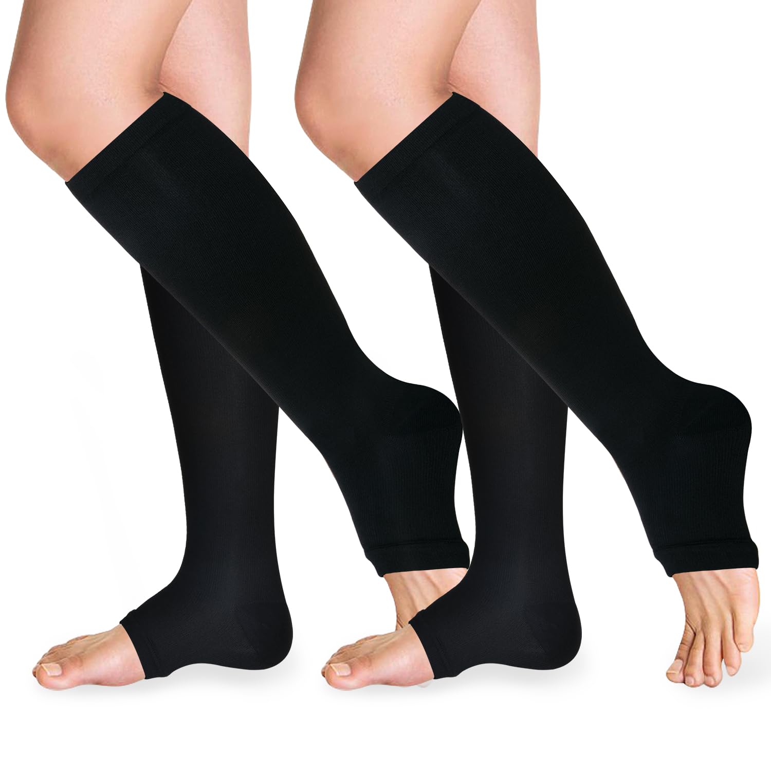 TZYSOKC Open Toe Compression Socks 15-20 mmHg for Women and Men Knee High Toeless Circulation Compression Stockings