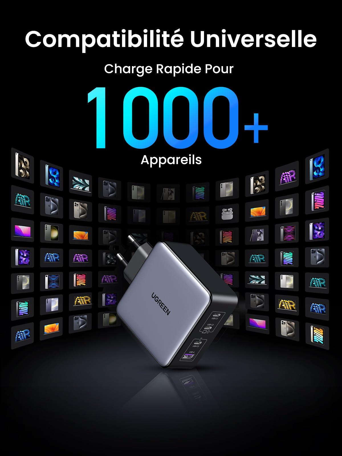 UGREEN Nexode 160W Chargeur USB C Rapide 4 Ports GaNInfinity Compatible avec MacBook Neo Air Pro M5 M4 M3 M2 M1 iPad iPhone 17 Pro Max Air 16 15 14 13 12 Galaxy PPS 60W S26 S25 S24 S23 Pixel 10 9 8